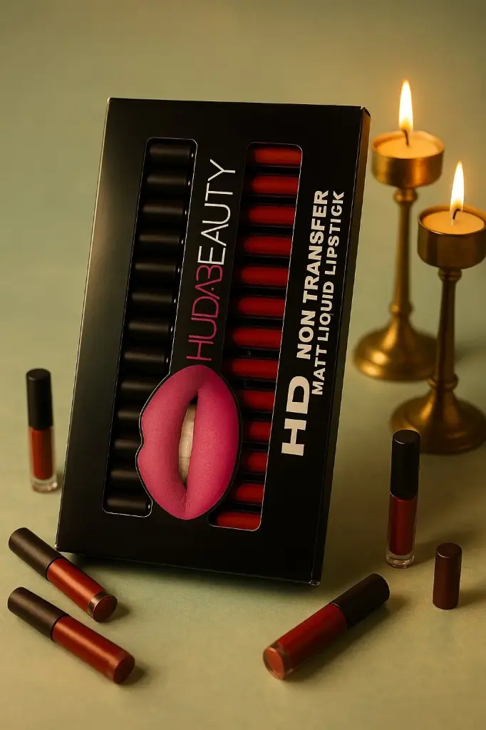 Huda Beauty HD Non Transfer Matte Liquid Lipstick Set | Long Lasting Waterproof Lipstick Combo | 12 Shades Lip Color Kit for Women