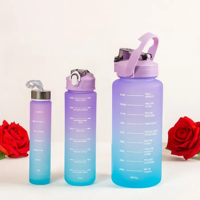 3-Piece Gradient Motivational Water Bottle Set – BPA-Free, Leakproof & Stylish Hydration Bottles