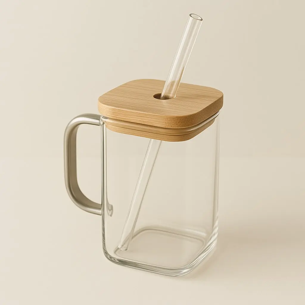 Eco-Friendly Glass Mug with Bamboo Lid & Glass Straw – Premium Reusable Tumbler for Juices, Coffee & Beverages