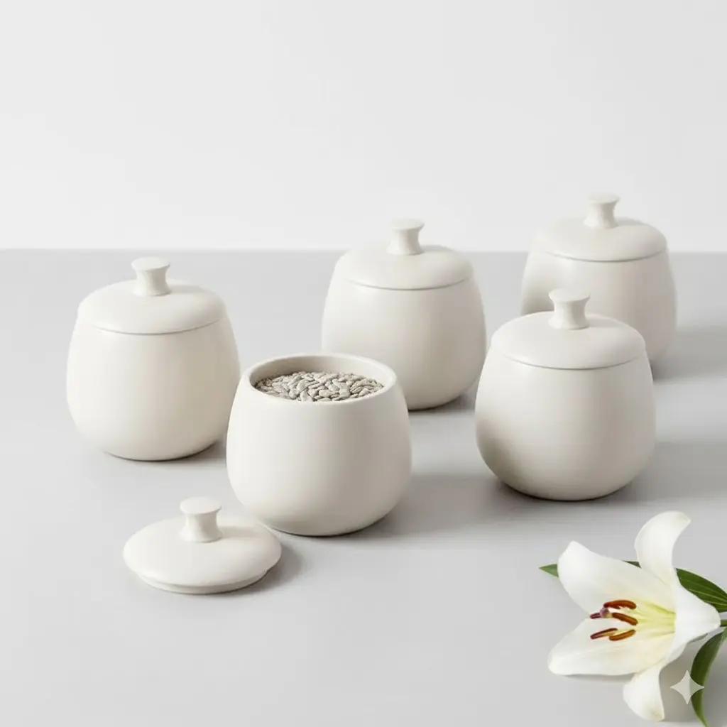 Minimalist White Ceramic Storage Jar Set with Airtight Lids