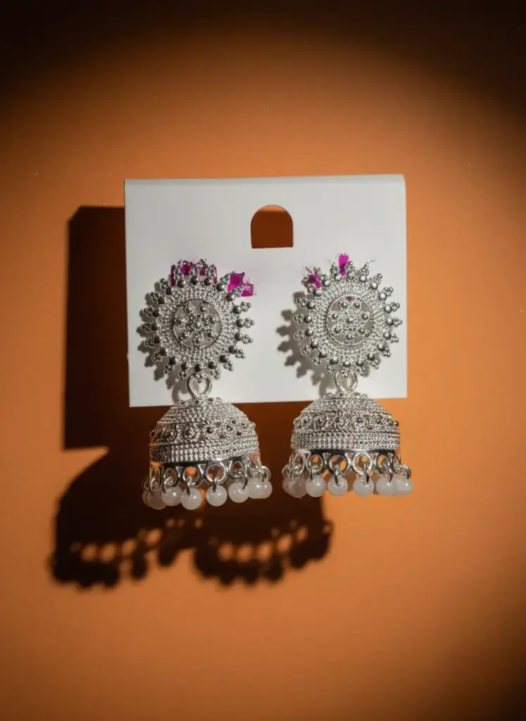 Silver Plated Pearl Drop Jhumka Earrings