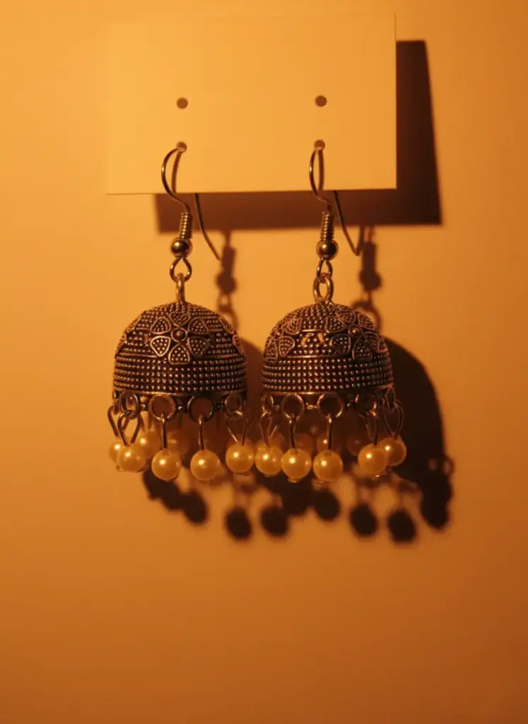 Classic Oxidized Silver Jhumka Earrings with Pearl Drops