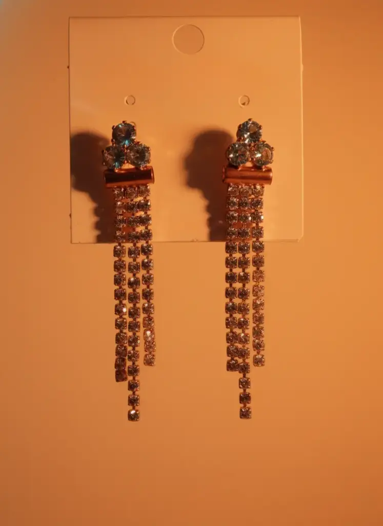 Dazzling Rose Gold Tone Blue Crystal Tassel Earrings