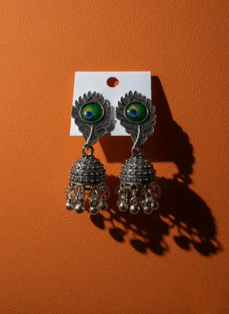 Traditional Oxidized Peacock Jhumka Drop Earrings