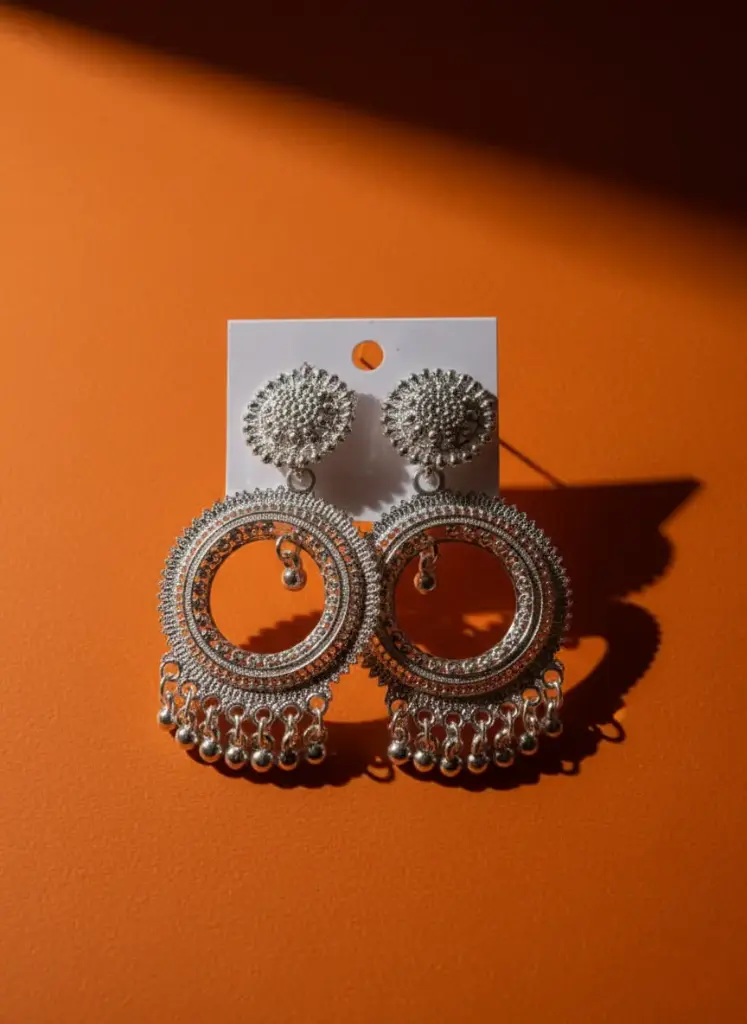 Sparkling Tribal Silver-Tone Hoop Dangler Earrings