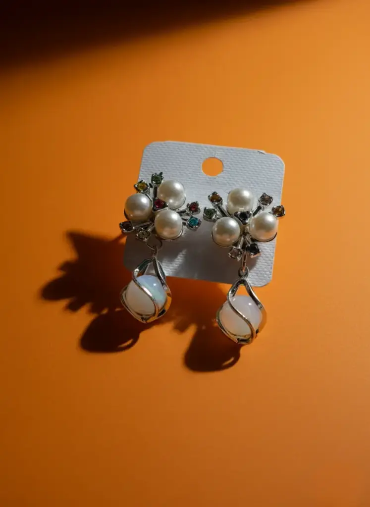 Elegant Pearl & Crystal Floral Drop Earrings for Women