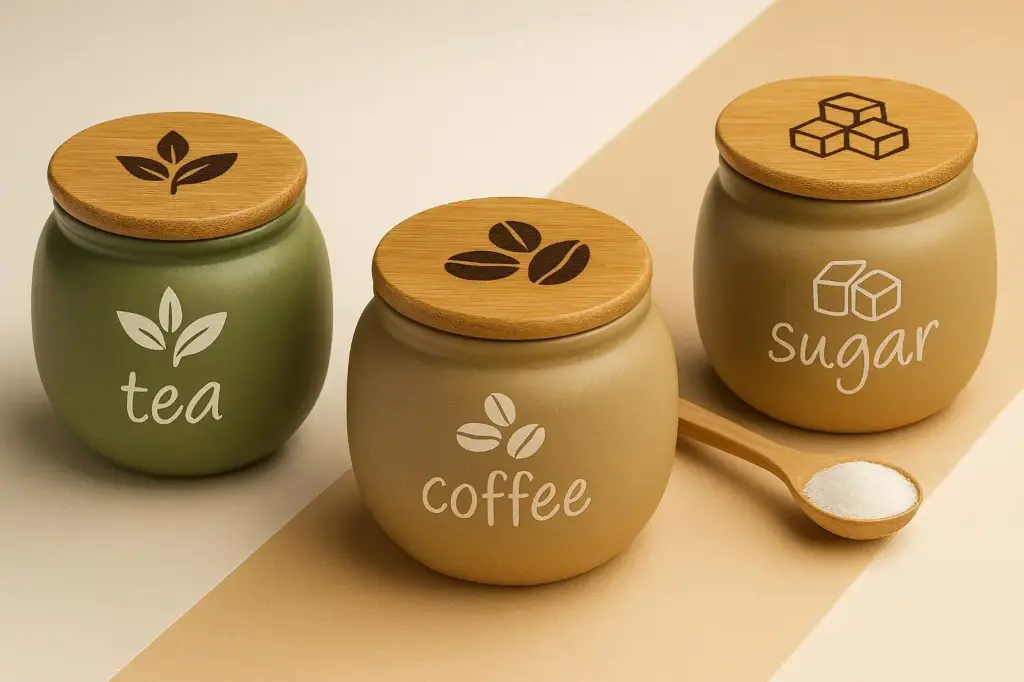 Premium Glass Tea, Coffee & Sugar Jar Set with Bamboo Airtight Lids – 3-Piece Kitchen Storage Set